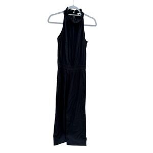 1901 Ruffle‎ neck, linen blend, black, wide leg, sleeveless pantsuit.  Sz XS